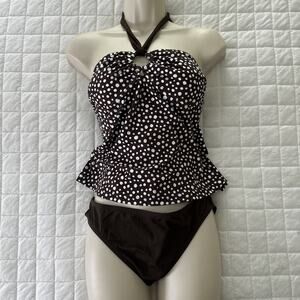 Island Escape Tankini Womens 6 Brown Polka Dot Halter 2 Piece Beach Summer